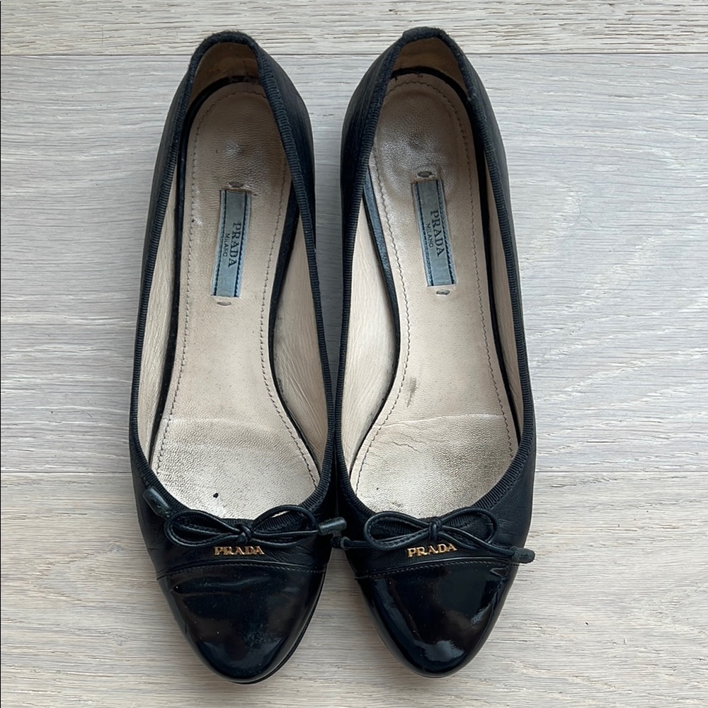 Prada Black Patent Leather Flats with Bow